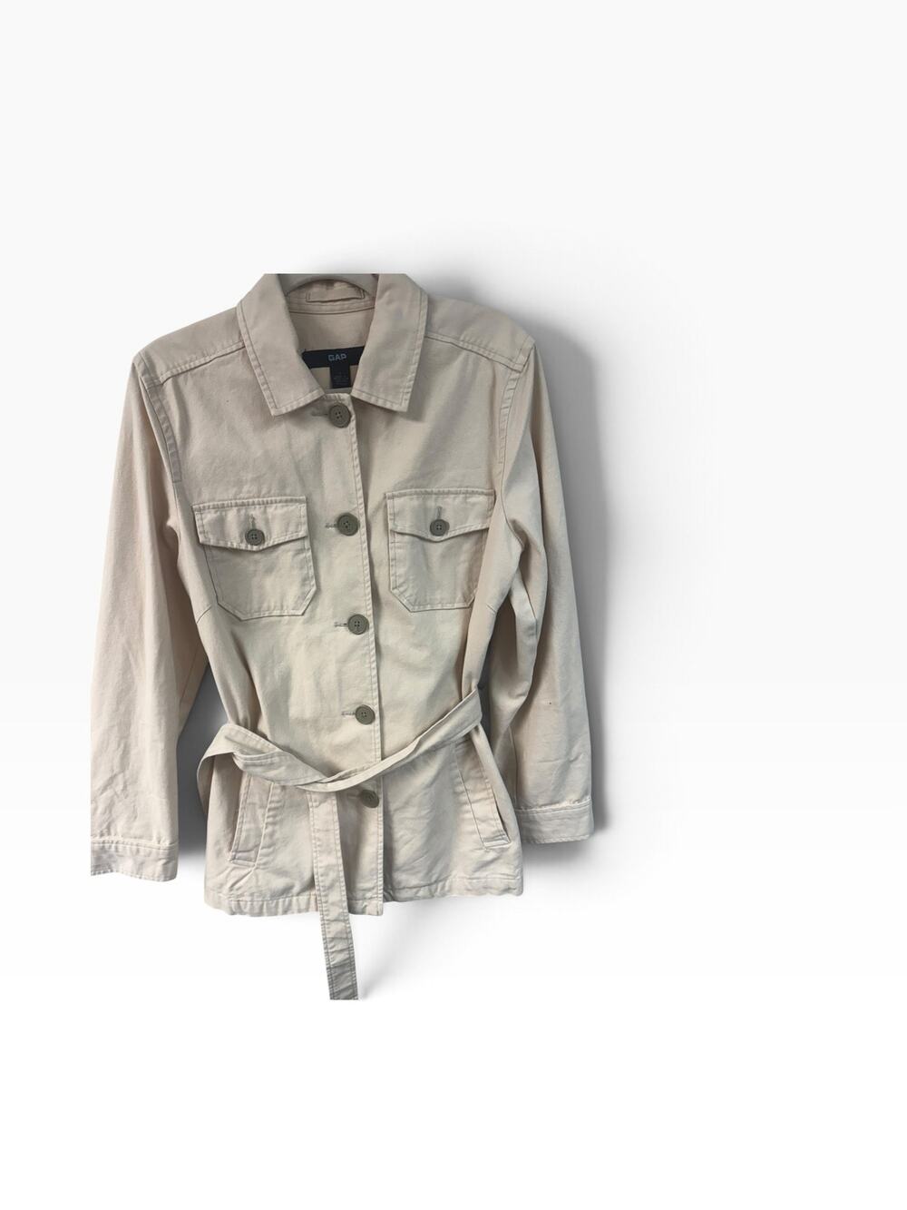 Vintage Gap Beige Utility Chore Coat Jacket Belted Safari Field L